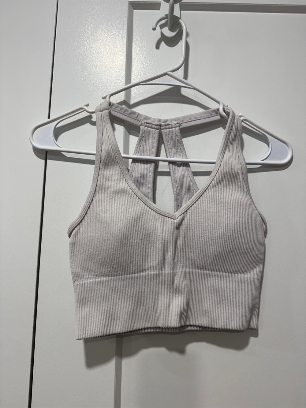 Yogalicious Ribbed V-Neck Crop Top in White